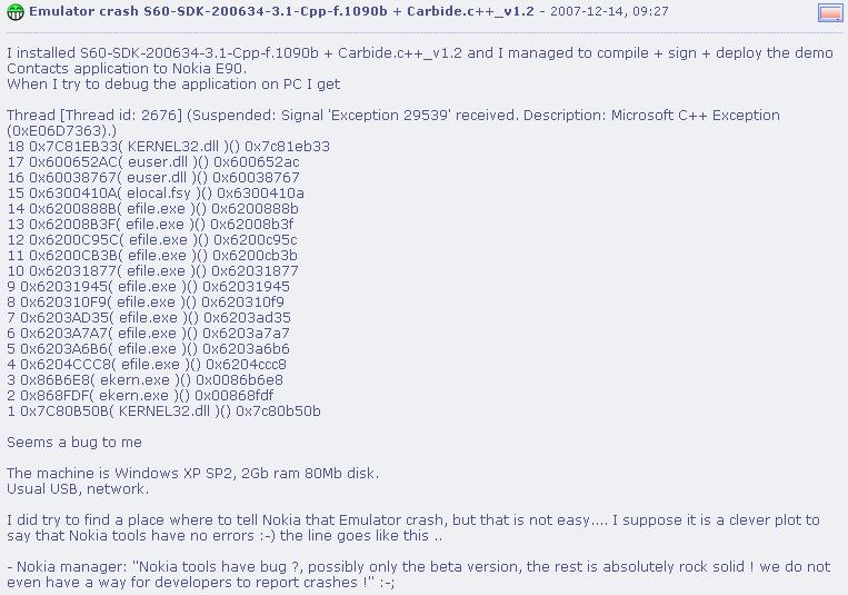 Nokia S60 Emulator Crash